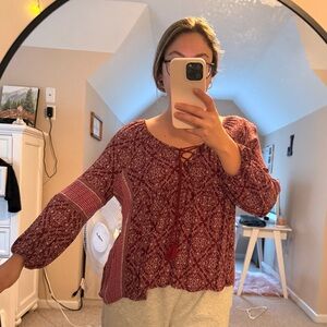 American Eagle Outfitters Maroon Patterned Blouse